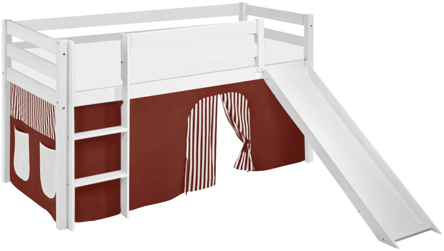 Lilokids 'Jelle' Spielbett 90 x 200 cm, Braun Beige, Kiefer massiv, mit Rutsche und Vorhang Bild 1