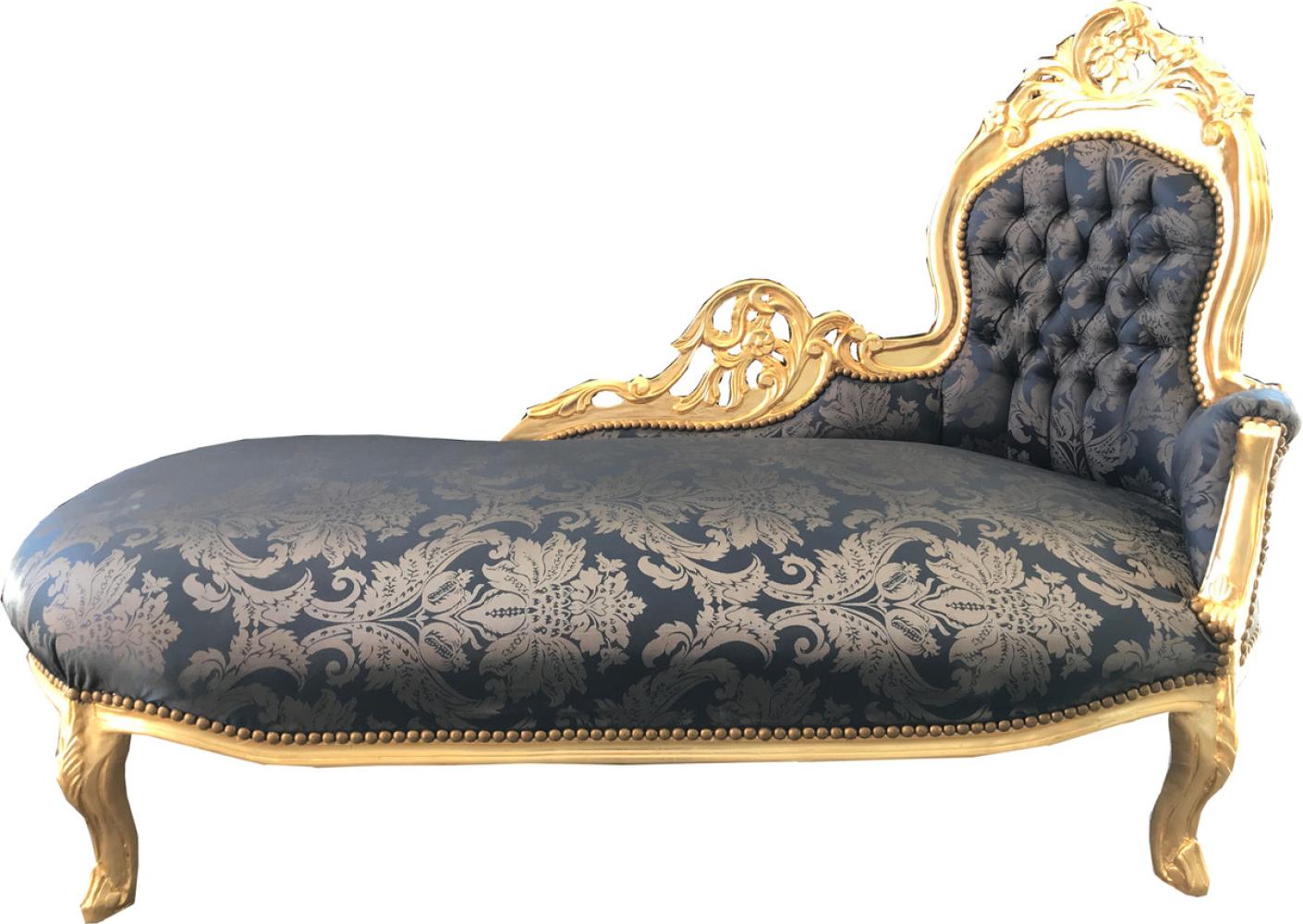Casa Padrino Barock Chaiselongue Royalblau Muster / Gold - Recamiere Barock Möbel Bild 1