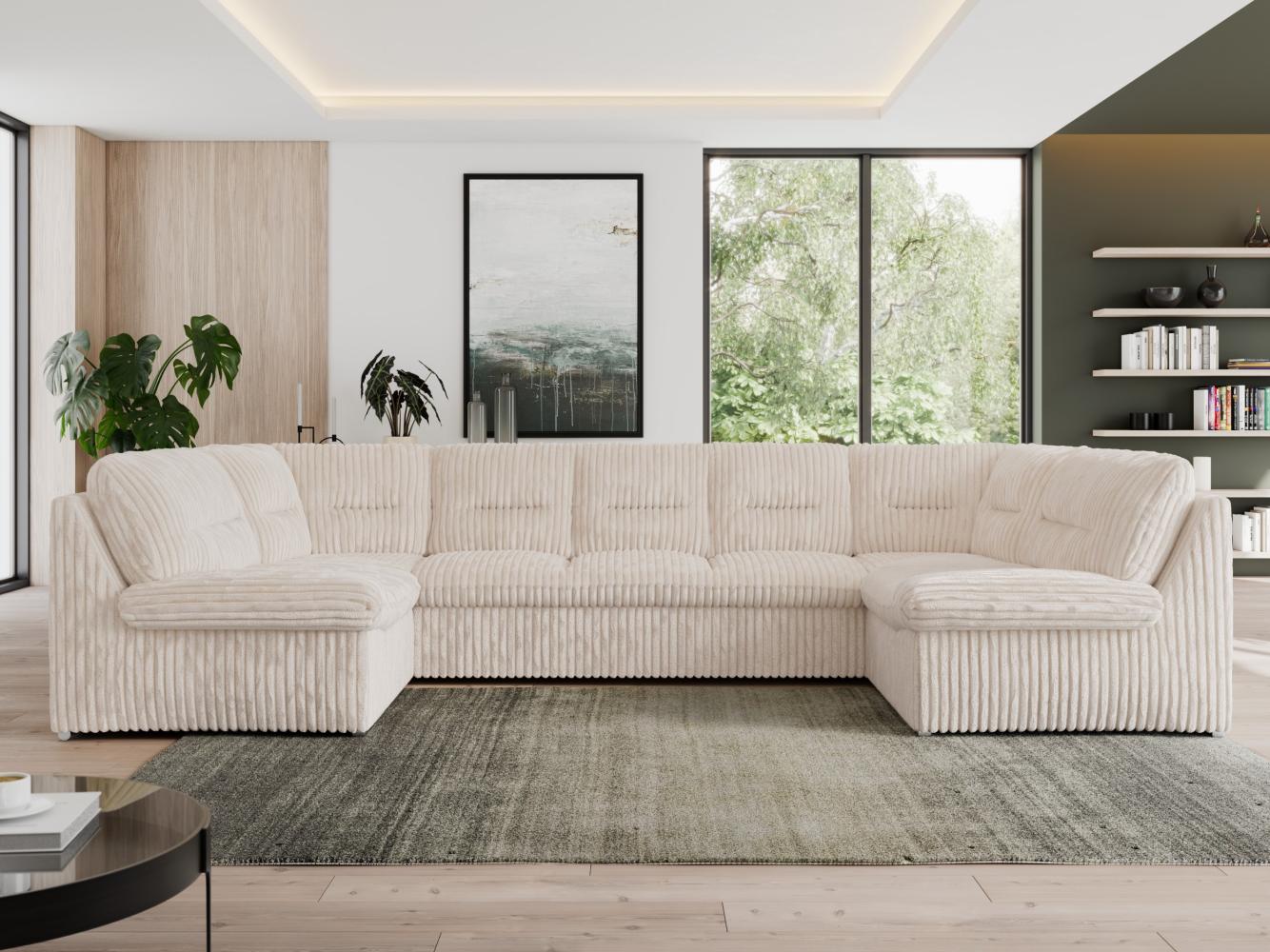 U-förmige Ecksofa, Bigsofa mit schlaffunktion, Wohnlandschaft XXL - MORBIDO U - Beige Cord Bild 1