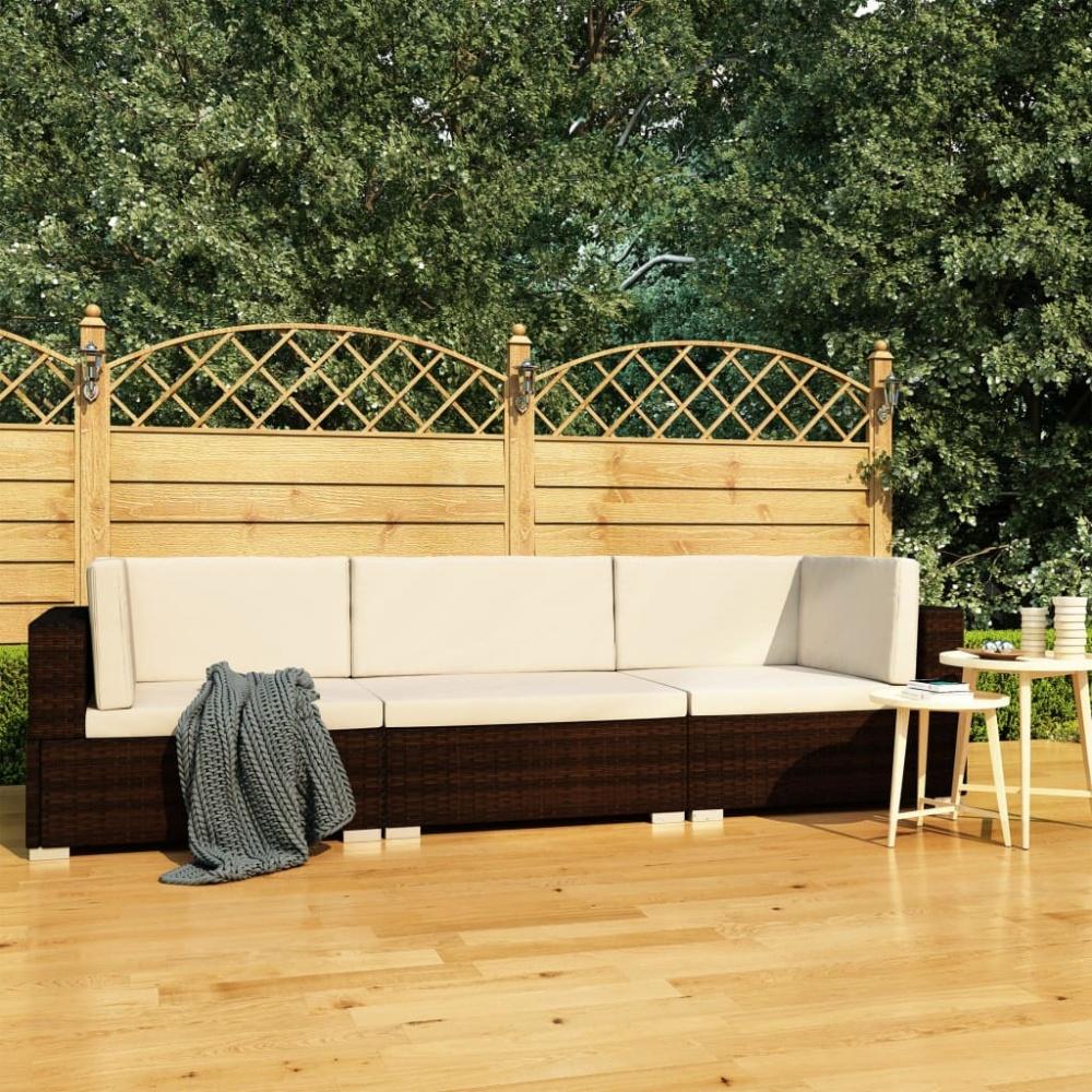 3-tlg. Garten-Sofagarnitur mit Auflagen Poly Rattan Braun Bild 1