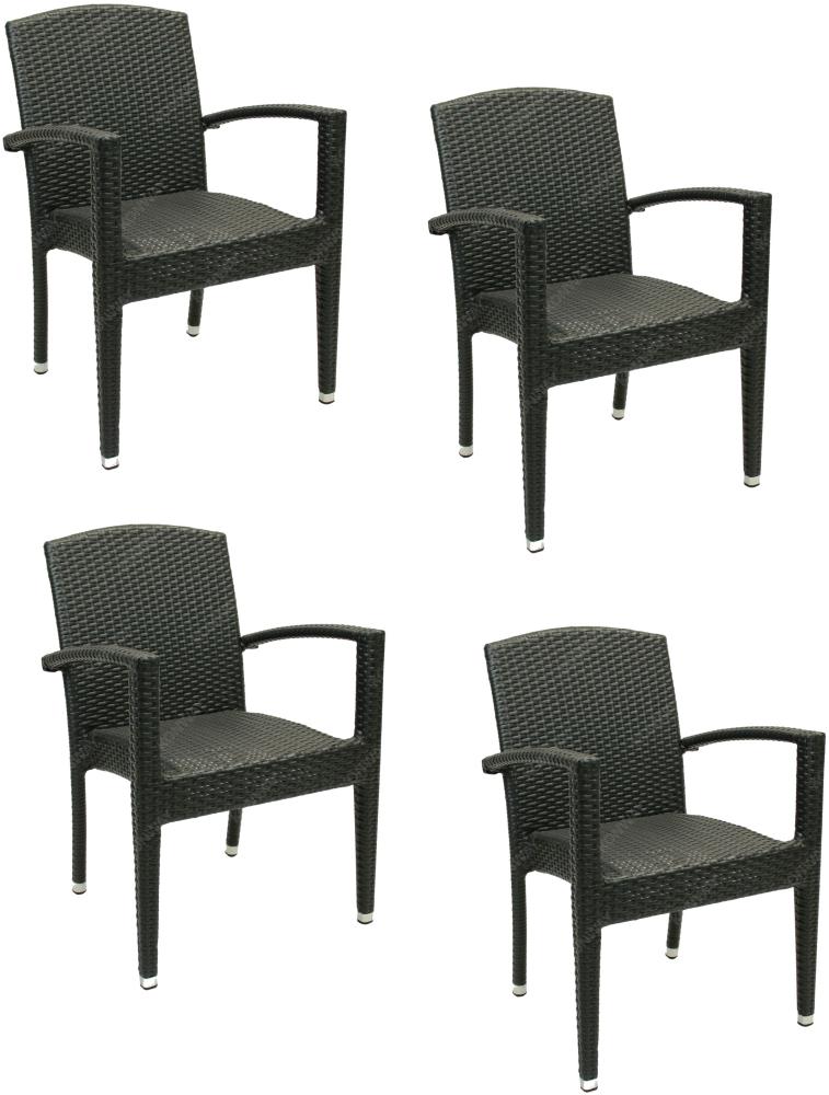 4x KONWAY® MAUI Stapelsessel Schwarz Premium Polyrattan Garten Sessel Stuhl Set Bild 1