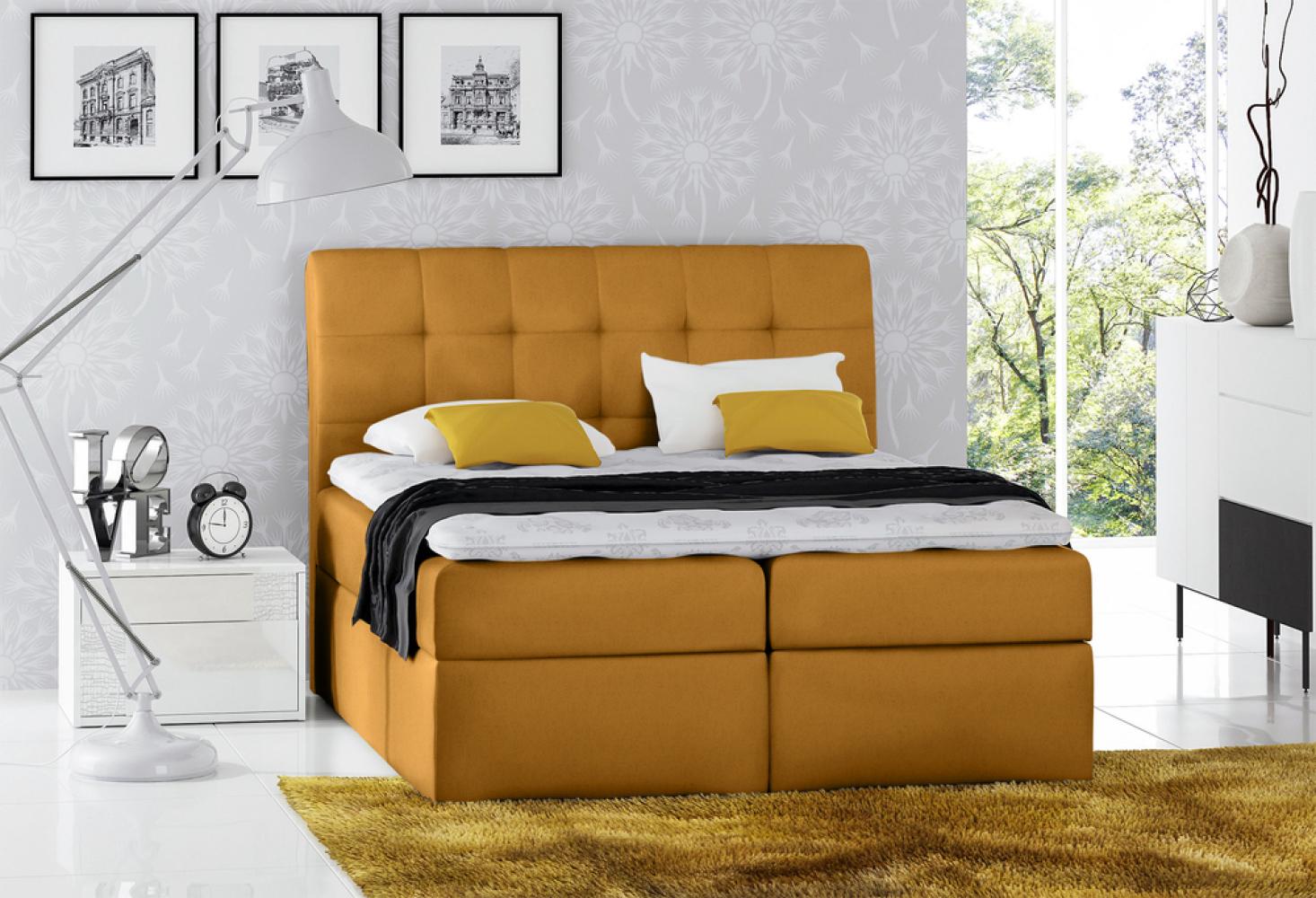 Stylefy 'Bagira' Boxspringbett Velours Gelb 140 x 200 cm Bild 1