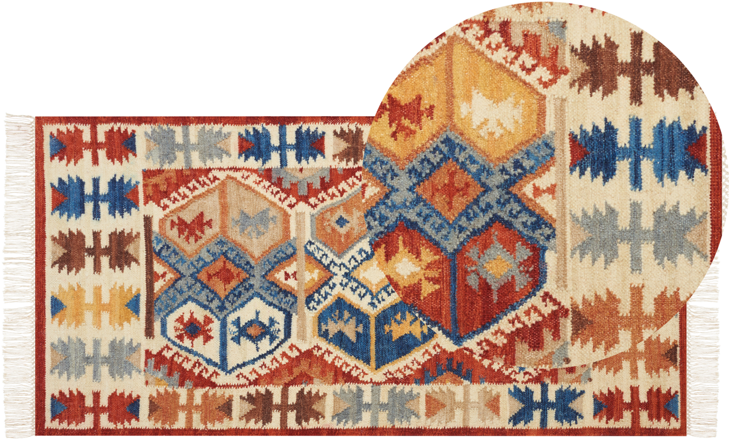 Kelim Teppich Wolle mehrfarbig 80 x 150 cm abstraktes Muster Kurzflor VANASHEN Bild 1