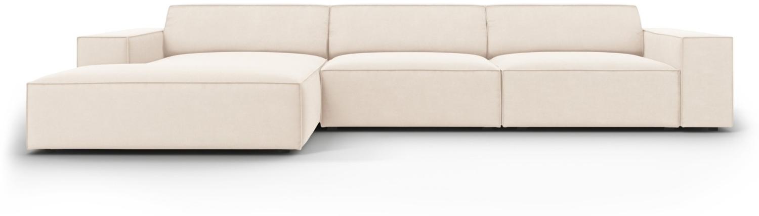 Micadoni 4-Sitzer Samtstoff Ecke links Sofa Jodie | Bezug Light Beige | Beinfarbe Black Plastic Bild 1
