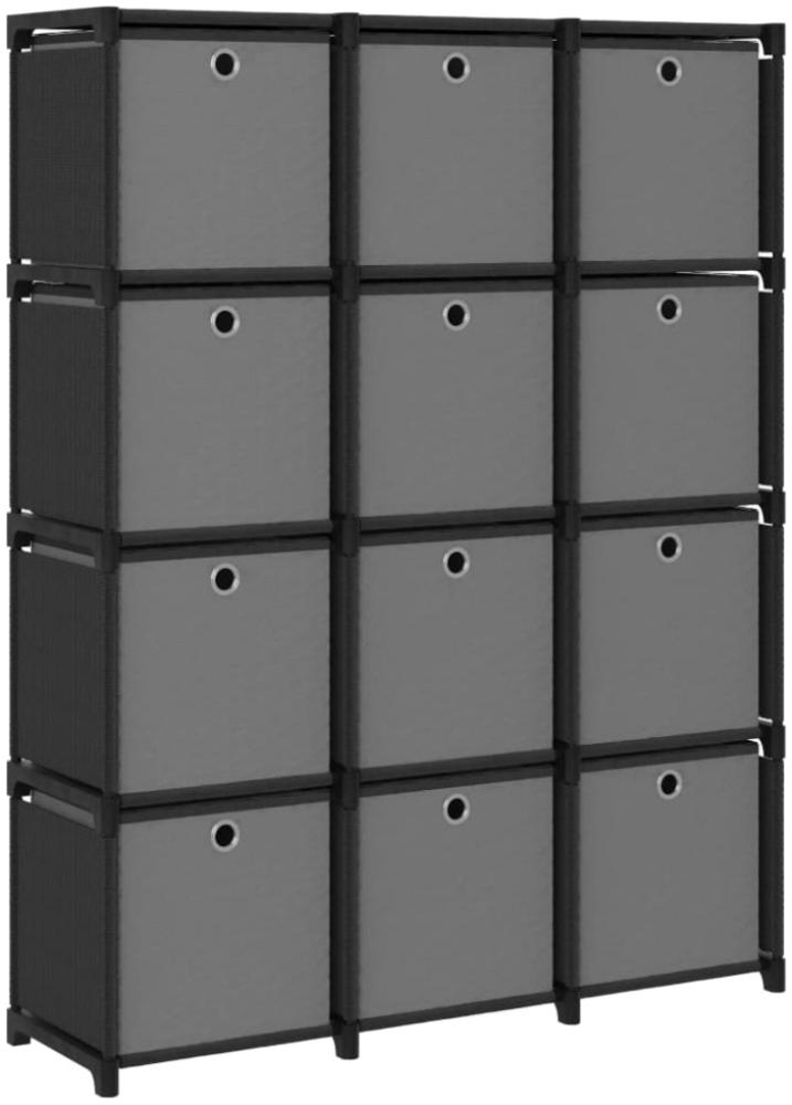 Würfel-Regal mit Boxen 12 Fächer Schwarz 103x30x141 cm Stoff Bild 1
