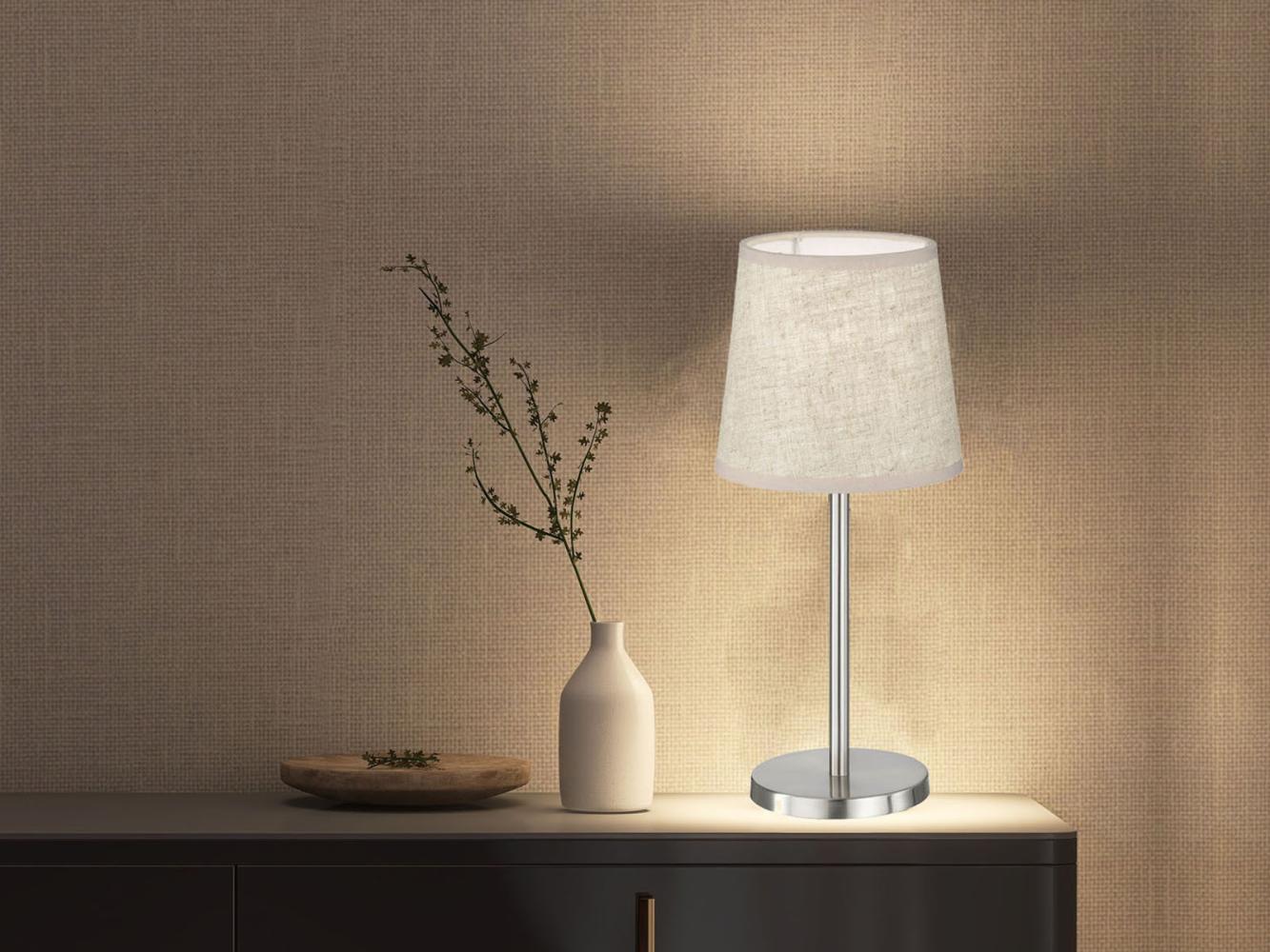 LED Tischlampe Silber mit Lampenschirm Leinen Beige, 30cm klein Bild 1