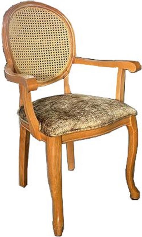 Casa Padrino Barock Esszimmerstuhl Khaki / Naturfarben - Handgefertigter Antik Stil Stuhl mit Armlehnen - Esszimmer Möbel im Barockstil Bild 1