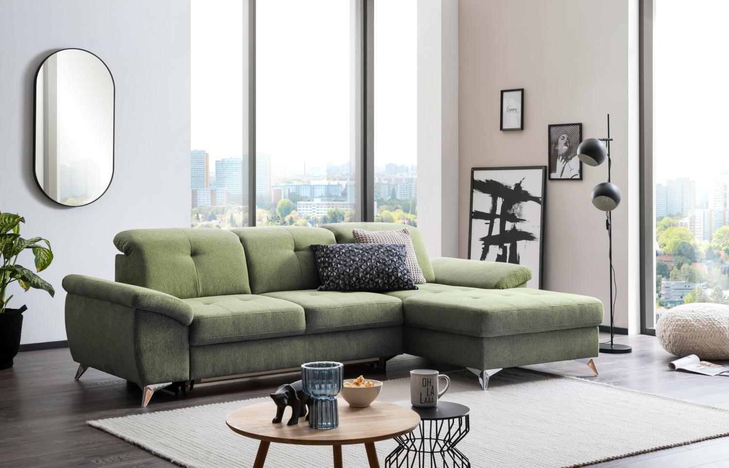 Traumnacht Toulouse Sofa 2-Sitzer mit Recamiere links, inkl. Schlaffunktion, Bettkasten und verstellbarem Rücken, grün, produziert nach deutschem Qualitätsstandard Bild 1