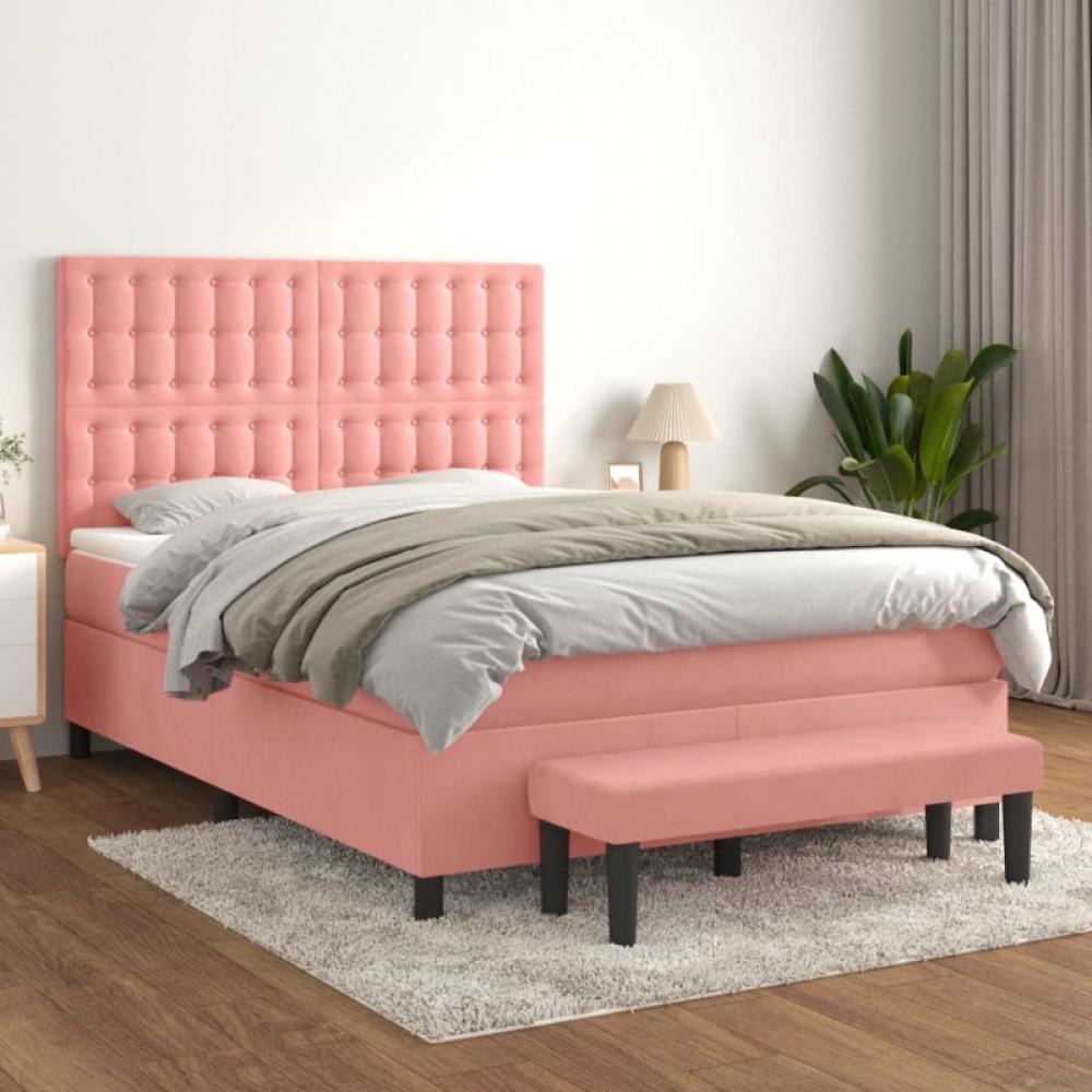 vidaXL Boxspringbett mit Matratze Rosa 140x190 cm Samt Bild 1