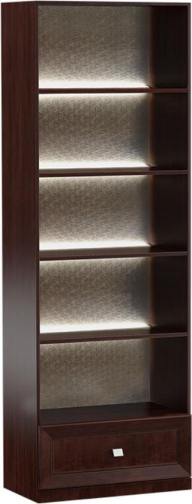 Casa Padrino Luxus Regalschrank Dunkelbraun / Silber 70,4 x 44,2 x H. 225,6 cm - Beleuchteter Büroschrank mit Schublade Bild 1