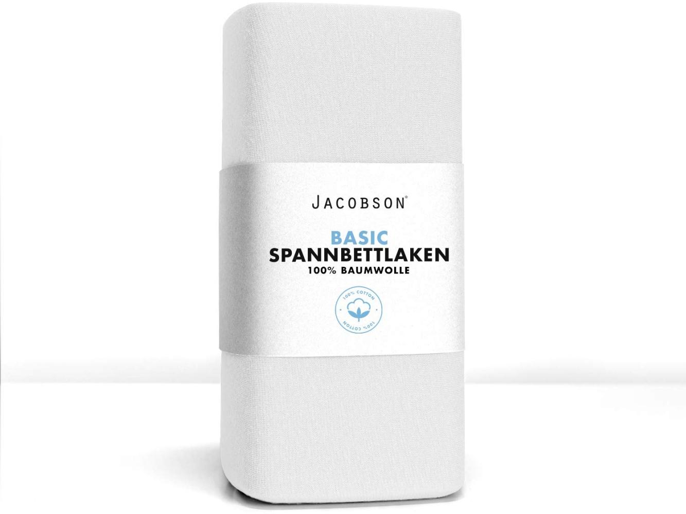 Jacobson Jersey Spannbettlaken Spannbetttuch Baumwolle Bettlaken (Topper 180-200x200 cm, Weiss) Bild 1