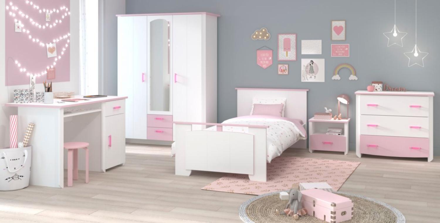 Parisot 'Sweetie' 5-tlg. Kinderzimmer-Set, weiß/rosa, aus Bett 90x200 cm, Kleiderschrank, Schreibtisch, Kommode und Nachtkonsole Bild 1
