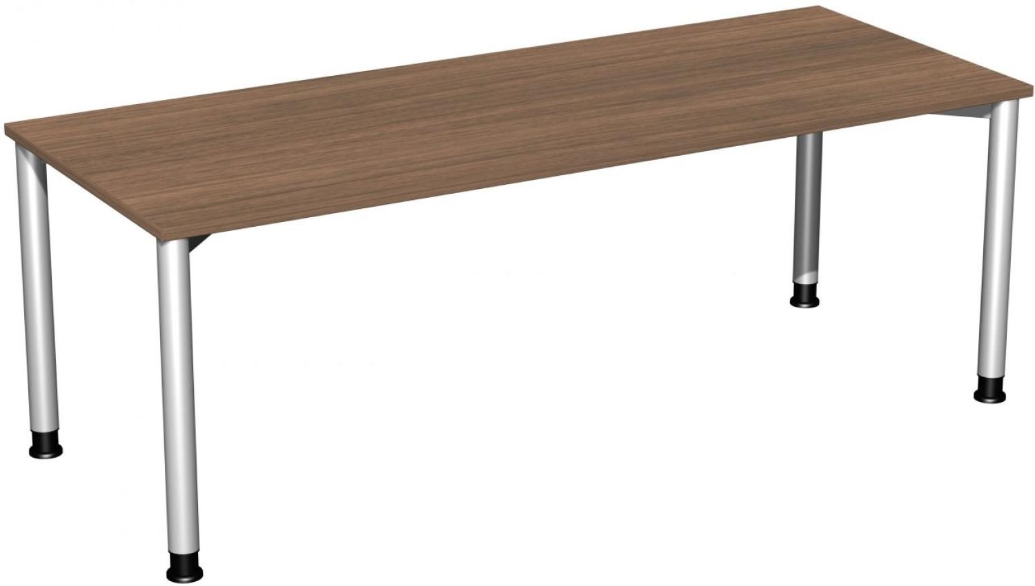 Schreibtisch '4 Fuß Flex' höhenverstellbar, 200x80cm, Nussbaum / Silber Bild 1