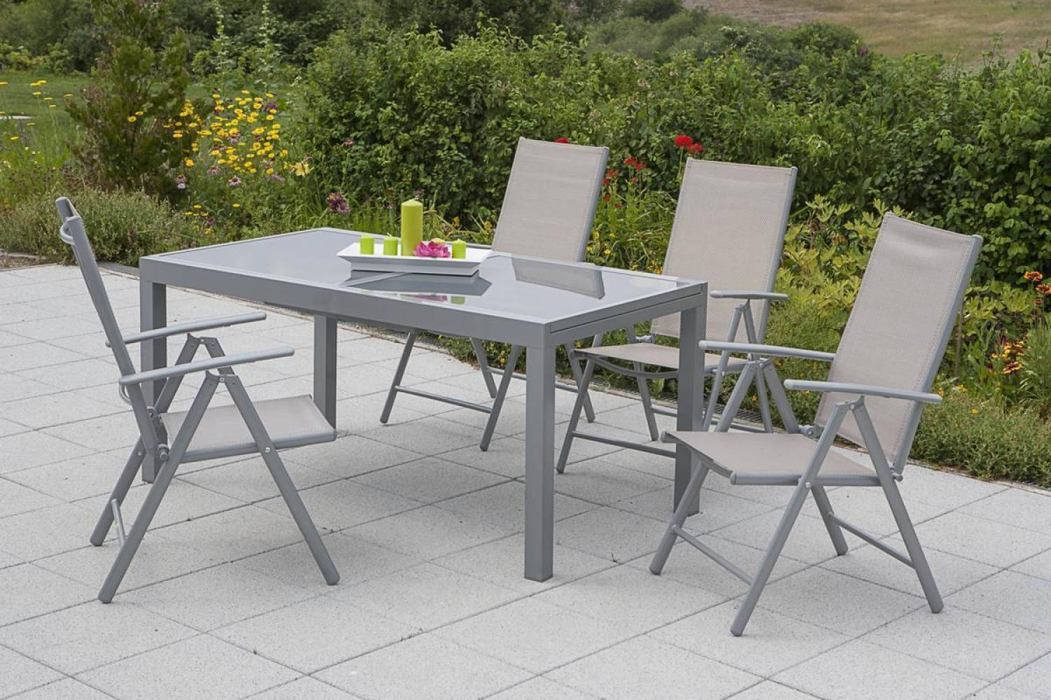 YOURSOL by Merxx Gartenmöbel Set Amalfi 4 Personen mit Ausziehtisch, Alu Klappstühle, Klappsessel Bild 1