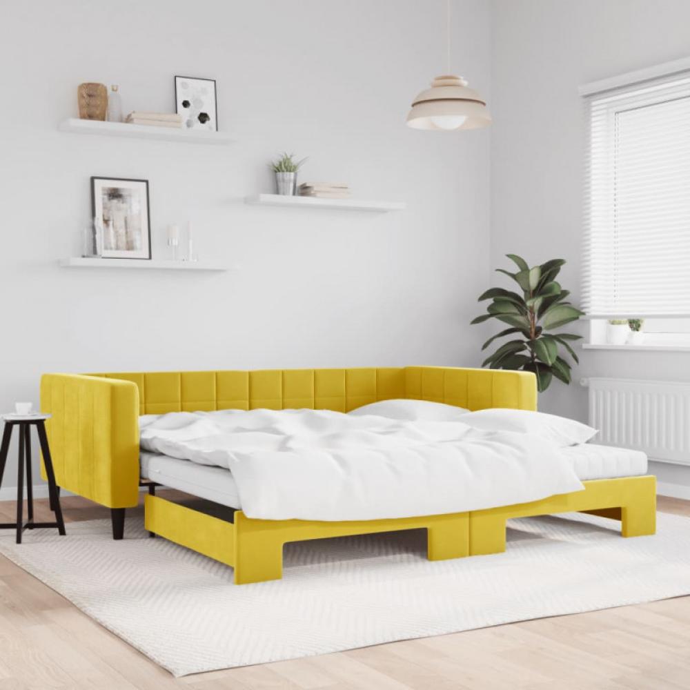Tagesbett Ausziehbar mit Matratzen Gelb 100x200 cm Samt (Farbe: Gelb) Bild 1