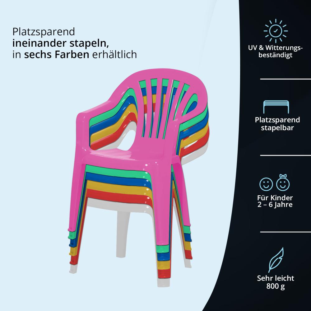 KHG Kinderstuhl mit Armlehne Blau, Gartenstuhl, Sessel für Kinder mit 27 cm Sitzhöhe | aus Kunststoff stapelbar, kippsicher, wetterbeständig | Sitzgelegenheit für Innen- und Außenbereich Bild 1