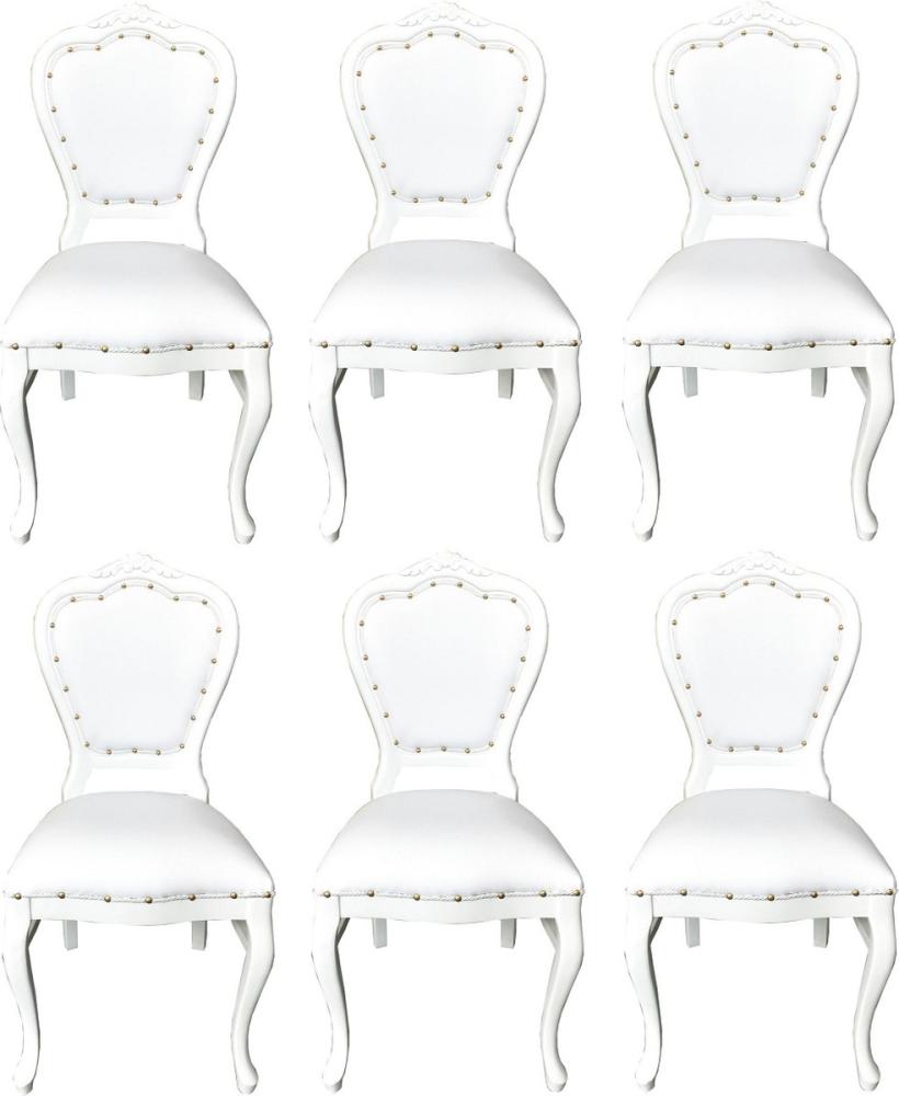 Casa Padrino Luxus Barock Esszimmer Set Weiß / Weiß 45 x 47 x H. 99 cm - 6 handgefertigte Esszimmerstühle mit Kunstleder - Barock Esszimmermöbel Bild 1