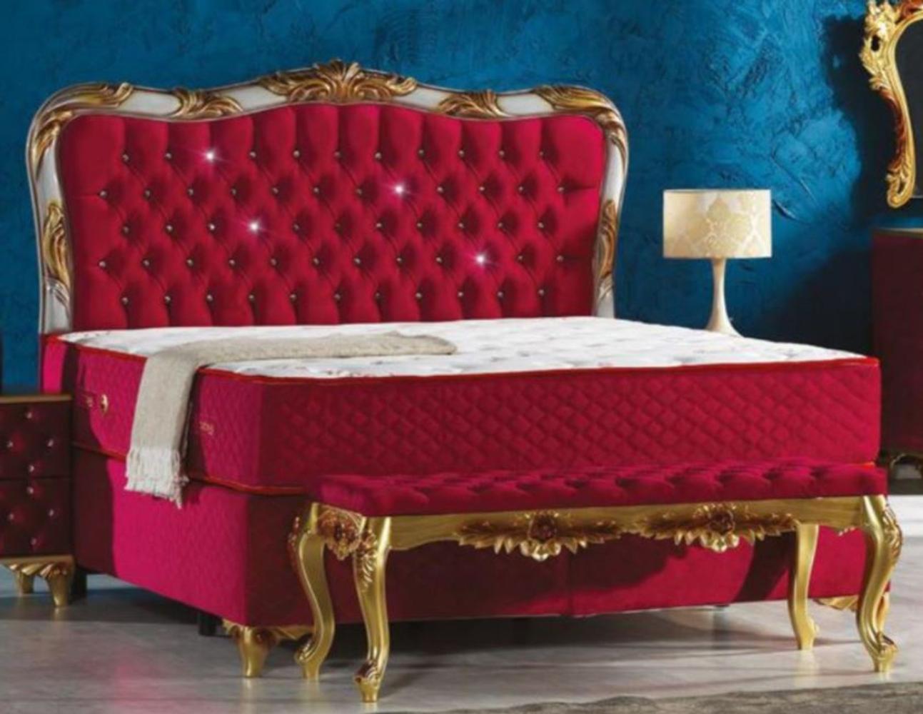 Casa Padrino Barock Samt Bett Bordeauxrot / Silber / Gold - Prunkvolles Doppelbett mit Glitzersteinen und Matratze - Schlafzimmer Möbel im Barockstil Bild 1
