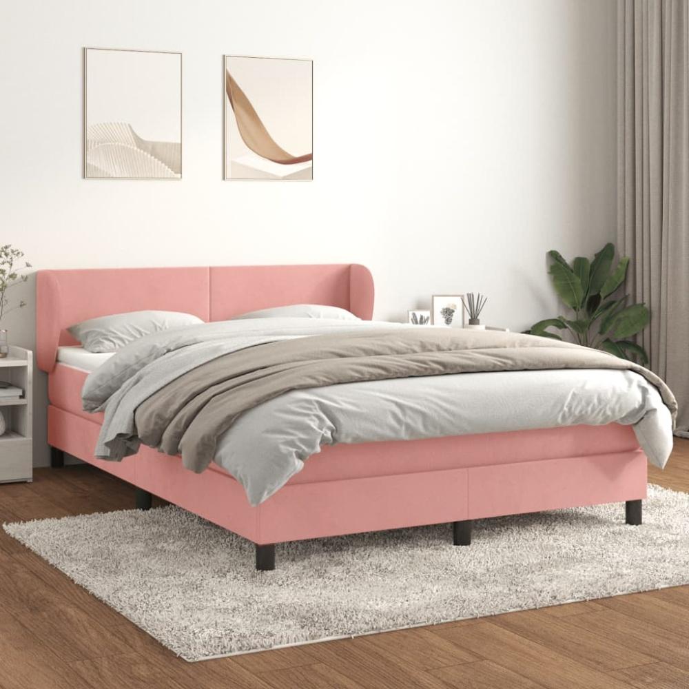 vidaXL Boxspringbett mit Matratze Rosa 140x190 cm Samt Bild 1