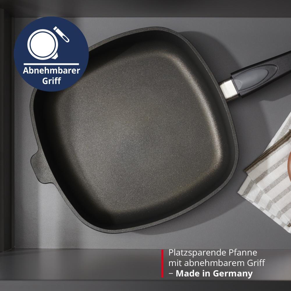 MEISTERKOCH Bratpfanne 28 x 28 cm, Induktion, Antihaft, abnehmbarer Griff | 6,5 cm hoher Rand, 4,3l Volumen | Made in Germany | 4-lagige Titanium-Versiegelung, spülmaschinengeeignet Bild 1