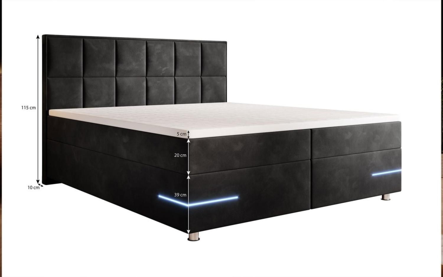 Boxspringbett Verona mit LED (Kunstleder) 180x200 Schwarz H3 Bild 1