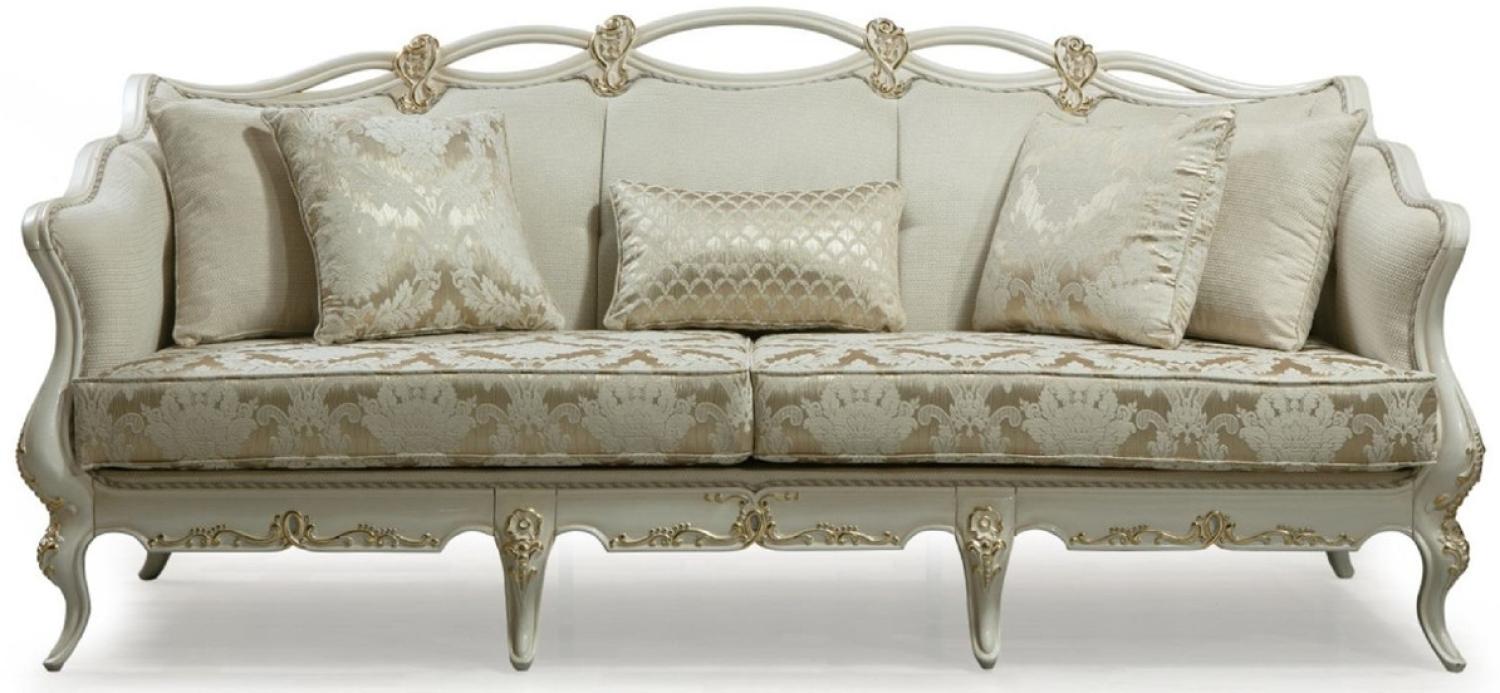Casa Padrino Luxus Barock Sofa Cremefarben / Weiß / Gold - Handgefertigtes Wohnzimmer Sofa mit dekorativen Kissen - Wohnzimmer Möbel im Barockstil - Edel & Prunkvoll Bild 1