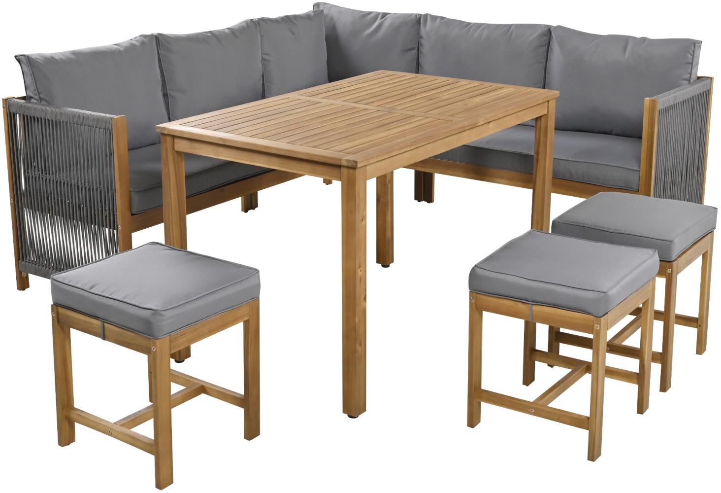 Merax Event-Sofa-Esstisch- und Hocker-Set mit bequemen Kissen, Terrassenmöbel, Outdoor-Tisch- und Stuhl-Set für 7–8 Personen, grau Bild 1