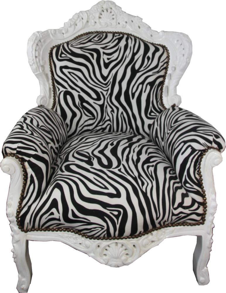 Casa Padrino Barock Sessel King Zebra / Weiß - Antik Stil Möbel Schwarz Weiß Bild 1