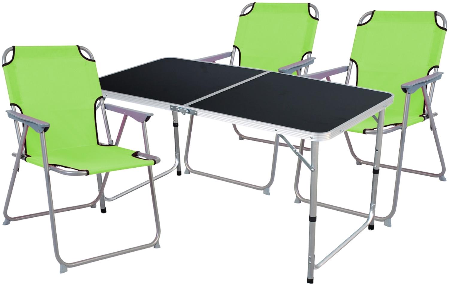 4-teiliges Campingmöbel Set Black Alu 120x60x58/70cm Limegrün Bild 1