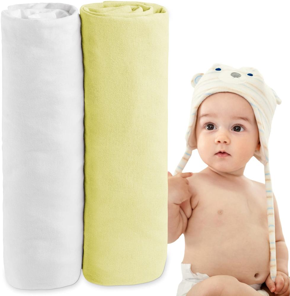 Dreamzie - Spannbettlaken 70x140 Baby 2er Pack - Baumwolle Oeko Tex Zertifiziert - Weiß und Grün - 100% Jersey Spannbetttuch 70x140cm Bild 1