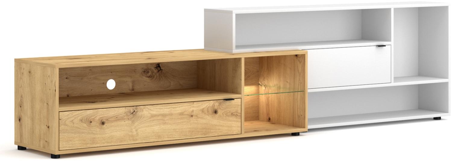 Domando Lowboard Acerra M2 Modern für Wohnzimmer Breite 242cm, Metallgriffe, mit LED Beleuchtung in Weiß, Artisan Eiche und Weiß Matt Bild 1