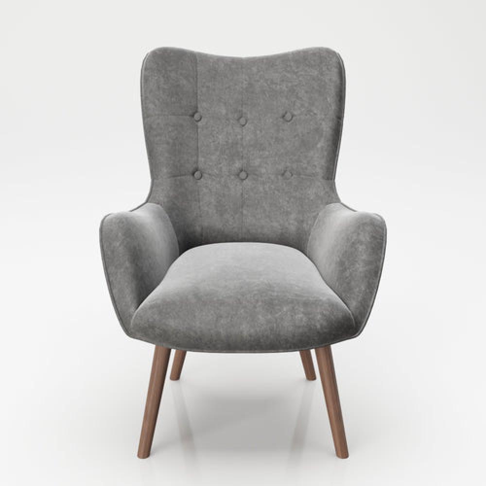 PLAYBOY - Sessel "BRIDGET" gepolsterter Lehnensessel, Samtstoff in Grau mit Massivholzfüssen, Retro-Design Bild 1