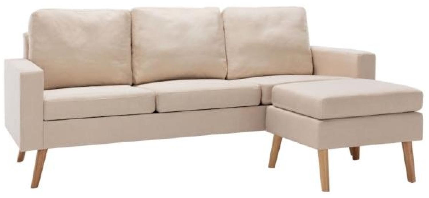vidaXL 3-Sitzer-Sofa mit Hocker Creme Stoff Bild 1