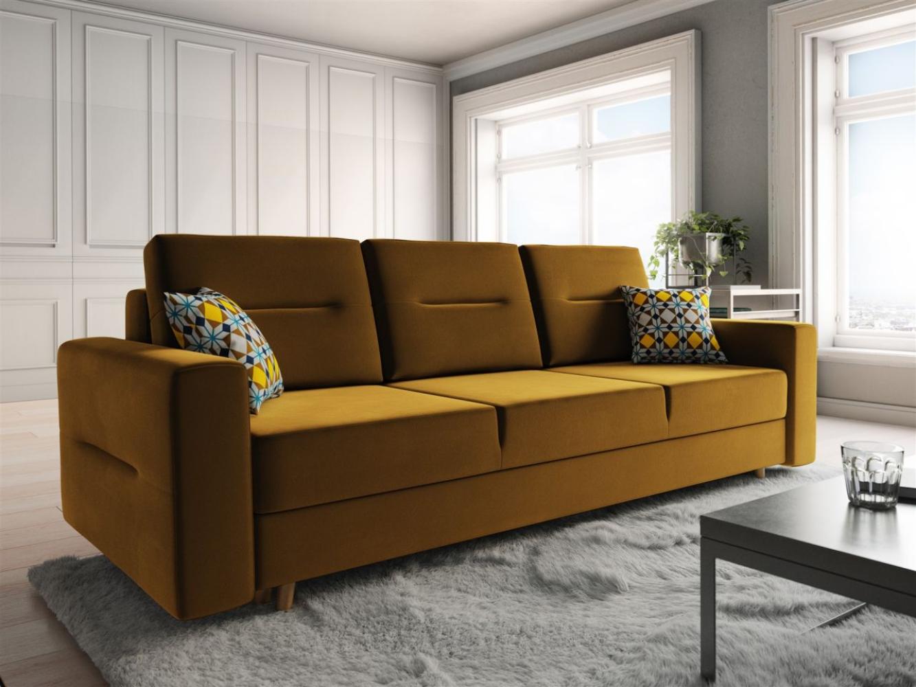 Sofa 3-Sitzer BELMIRA mit Schlaffunktion Gelb Bild 1
