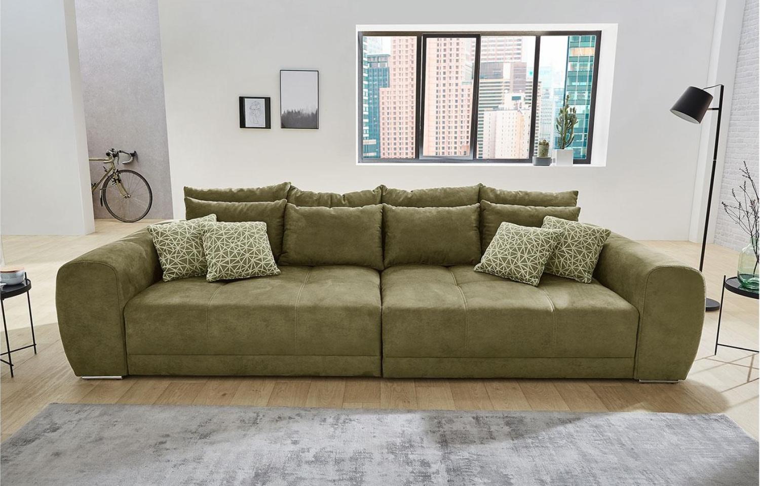 Big Sofa MOLDAU XXL Couch Microfaser olivgrün mit Kissen Bild 1
