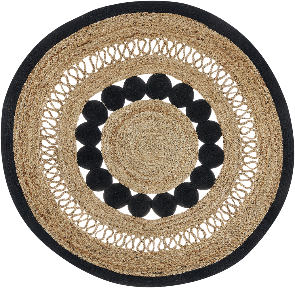 Teppich Jute beige schwarz ⌀ 120 cm Kurzflor YOZGAT Bild 1