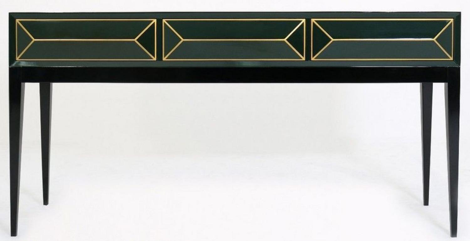 Casa Padrino Luxus Art Deco Konsole Schwarz / Grün / Gold 180 x 49 x H. 92 cm - Massivholz Konsolentisch mit 3 Schubladen in 3D Optik - Art Deco Möbel Bild 1