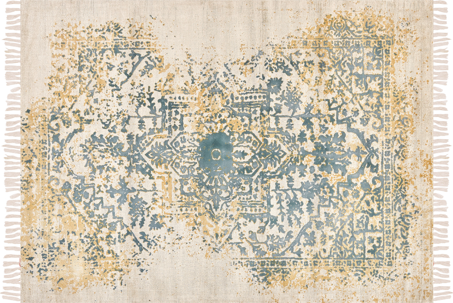 Teppich Viskose senfgelb grün 160 x 230 cm orientalisches Muster Kurzflor BOYALI Bild 1