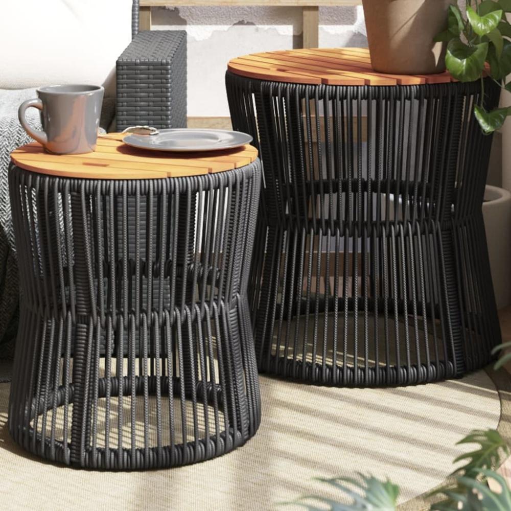 vidaXL Garten-Beistelltische 2 Stk. mit Holzplatte Schwarz Poly Rattan Bild 1