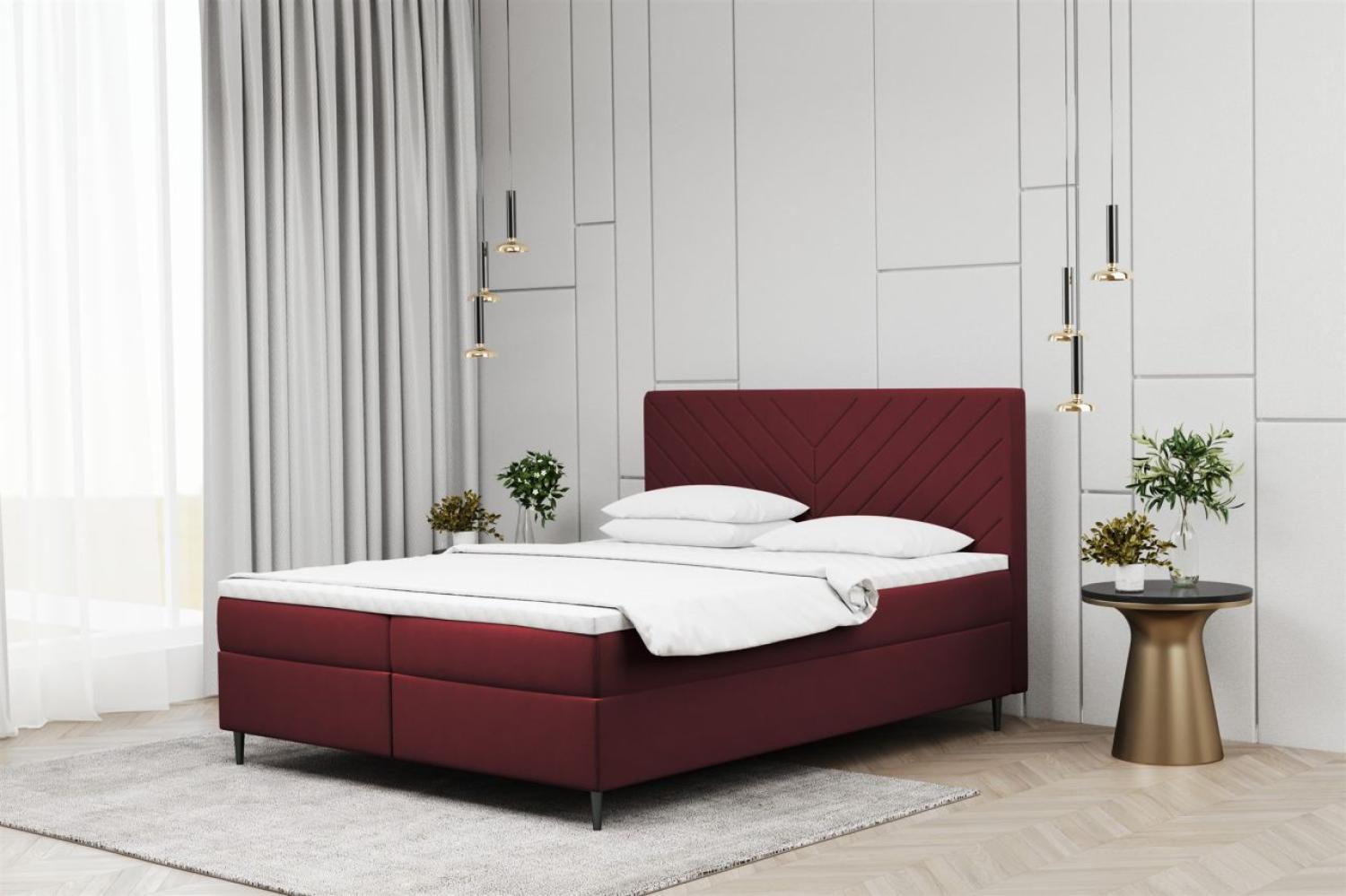 Boxspringbett Schlafzimmerbett BONITA 140x200cm in Stoff Matt Velvet Weinrot Bild 1