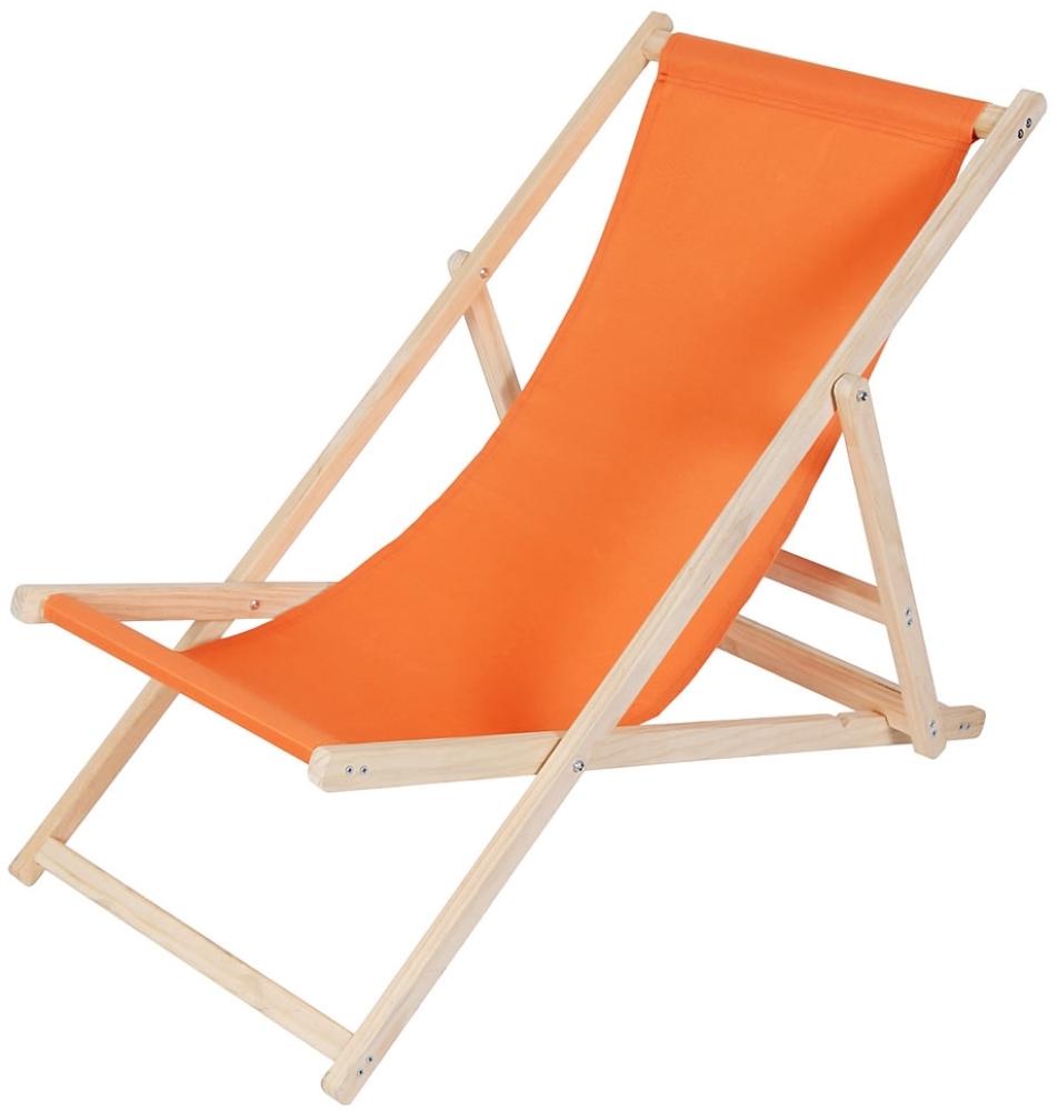 Strandliege Holz Liegestuhl Gartenliege Sonnenliege Strandstuhl - klappbar - Orange Bild 1