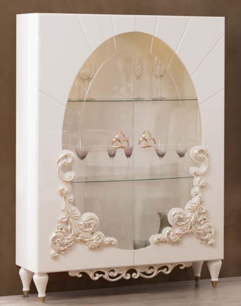 Casa Padrino Luxus Barock Vitrine Weiß / Gold 116 x 46 x H. 170 cm - Beleuchteter Massivholz Vitrinenschrank mit 2 Glastüren - Edle Barock Möbel Bild 1