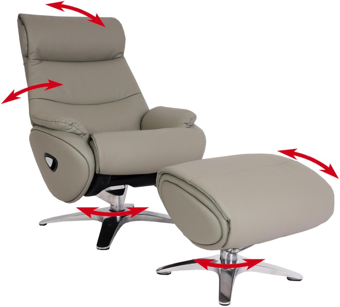 Relaxsessel mit Hocker HWC-K98, Fernsehsessel Sessel, Liegefunktion drehbar, Metall Echtleder/Kunstleder ~ grau Bild 1