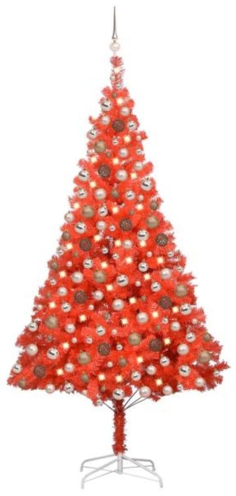 vidaXL Künstlicher Weihnachtsbaum mit LEDs & Kugeln Rot 210cm PVC, Mit Beleuchtung [3077601] Bild 1