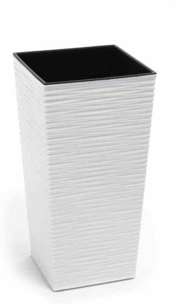 Pflanzgefäß NIZZA, weiß Rillenoptik, 30 x 30 x 57 cm Kunststoffgefäß mit Einsatz Bild 1