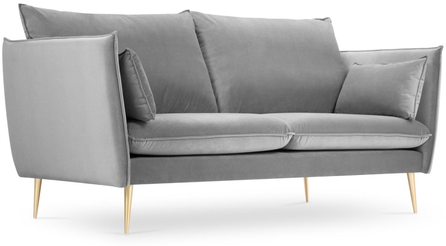 Micadoni 2-Sitzer Samtstoff Sofa Agate | Bezug Light Grey | Beinfarbe Gold Metal Bild 1