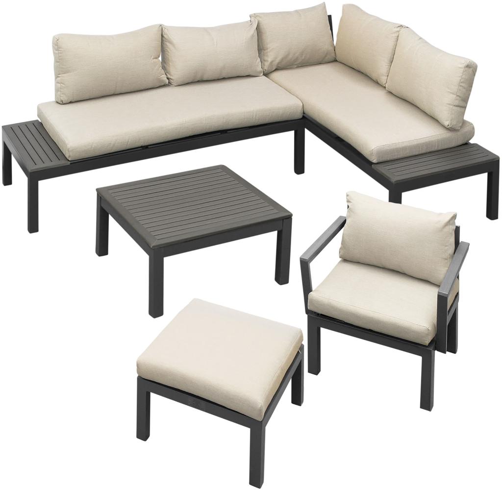 GARTENFREUDE Lounge Ambience + Sessel + Hocker, flexibel einsetzbar dunkelgrau / beige / WPC dunkel Bild 1