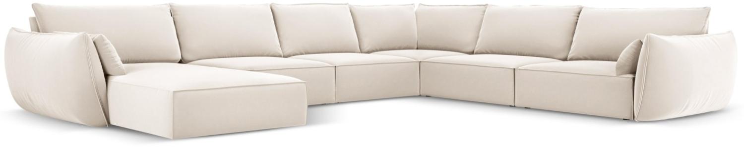 Micadoni 8-Sitzer Samtstoff Panorama Ecke rechts Sofa Kaelle | Bezug Light Beige | Beinfarbe Black Plastic Bild 1