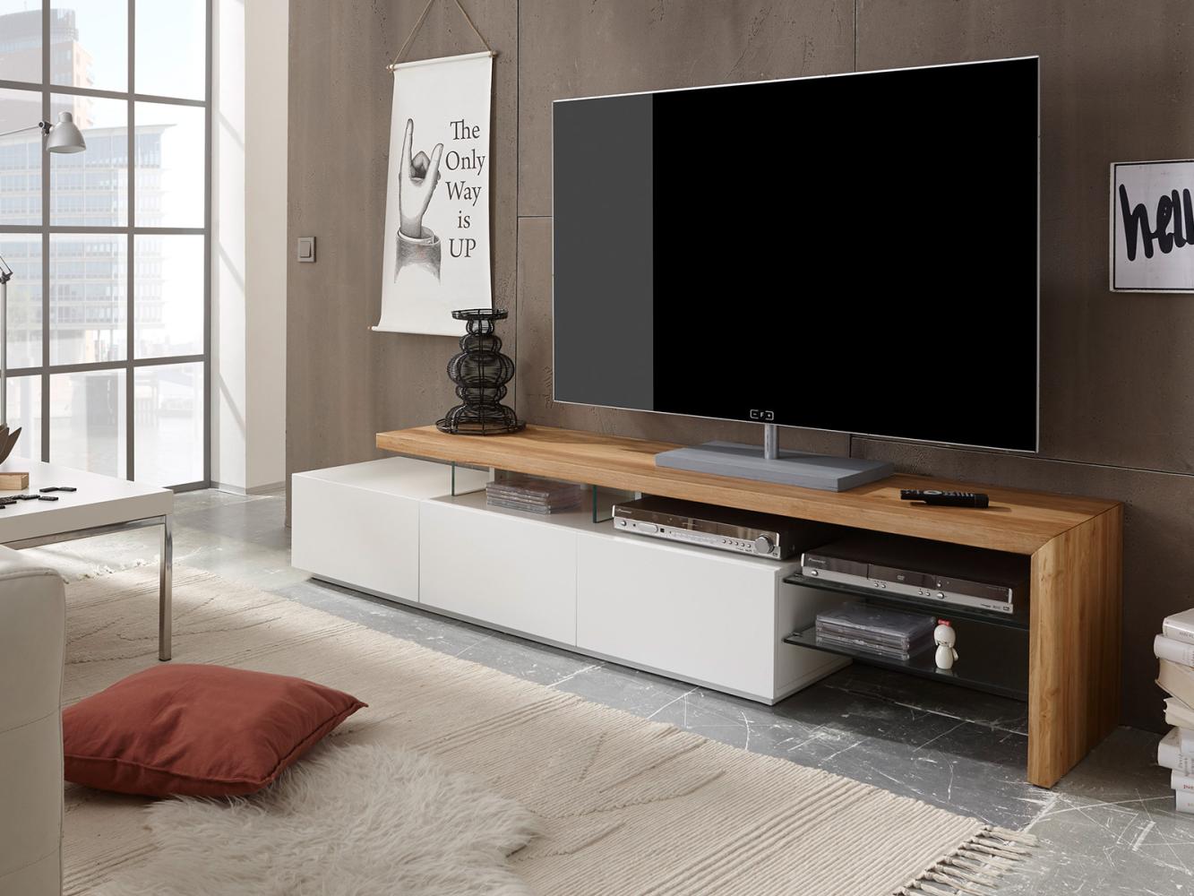 TV-Board >Aloa< in weiß matt aus Massivholz - 204x44x40cm (BxHxT) Bild 1