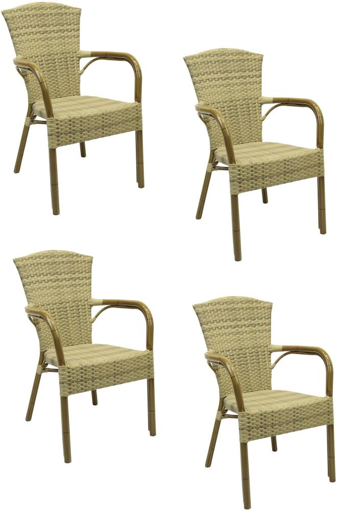 4x KONWAY® COLOMBO Stapelsessel Elfenbein Polyrattan Garten Sessel Stuhl Set Bild 1